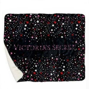 Victoria’s Secret Sherpa Blanket Black with Red And Pink Stars